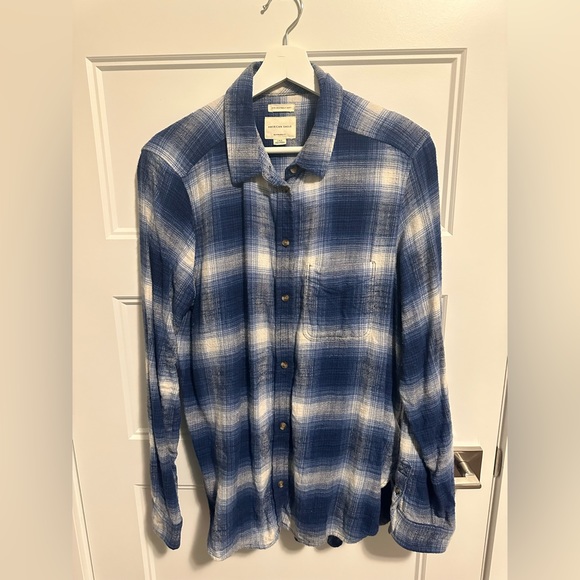 American Eagle Outfitters Tops - SALE 3/$15 Blue and white plaid amazingly soft boyfriend fit flannel shirt